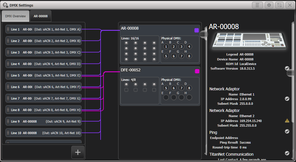 DMX Overview in DMX Settings